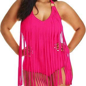NWOT Neon Pink Fringe One Piece - XL